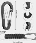 Paracord Keychain For Men And Women With Carabiner And Aluminum Clip, Durable Military Braided Nylon Lanyard, 2 Pack, size details