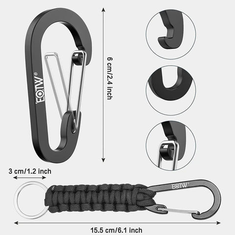 Paracord Keychain For Men And Women With Carabiner And Aluminum Clip, Durable Military Braided Nylon Lanyard, 2 Pack, size details