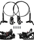 ZTZ 4-piston MTB hydraulic brake set with 850mm left-front and 1600mm right-rear hoses; PM/IS adapter, black.