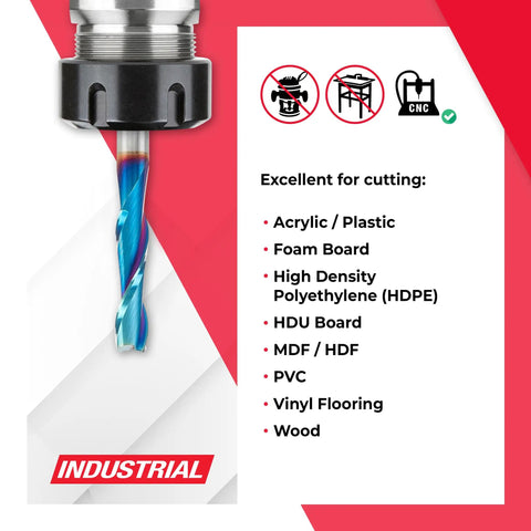 Spektra Extreme Tool Life Coated Compression Spiral Router Bit Set with cutting material list and CNC compatibility