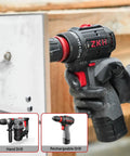 Person using hand drill to make hole in ceramic tile, rechargeable drill shown, focus on Dry Diamond Drill Bits Set For Tile And Stone, 8 Pc With Integrated Coolant For Fast Dry Drilling, Sizes 3/16, 1/4, 5/16, 3/8, 1/2 Inch, Porcelain Ceramic Marble Glass Granite, Separate Storage Case, Round Shank