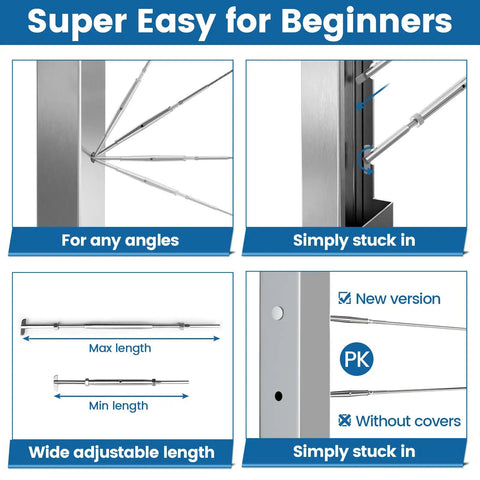 One Eighth Inch Cable Railing Hardware Kit DIY Ready With Drop Pin Turnbuckle Tensioners For Metal One Post Corners And Stairs