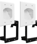 Secure Recessed Low Voltage Cable Wall Plate For Home Theater Setups Pass Through 2 Gang 4.5 By 4.5 Inches With Mounting Brackets White 2 Pack