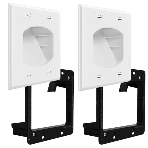 Secure Recessed Low Voltage Cable Wall Plate For Home Theater Setups Pass Through 2 Gang 4.5 By 4.5 Inches With Mounting Brackets White 2 Pack