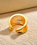 Fresh Vintage Wide Cuff Open Ring For Women Featuring A Bold Hollow Geometric Grid And Striped Texture 17mm adjustable cuff design.