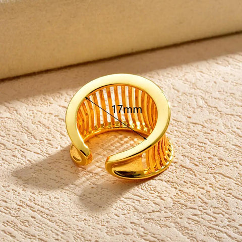 Fresh Vintage Wide Cuff Open Ring For Women Featuring A Bold Hollow Geometric Grid And Striped Texture 17mm adjustable cuff design.