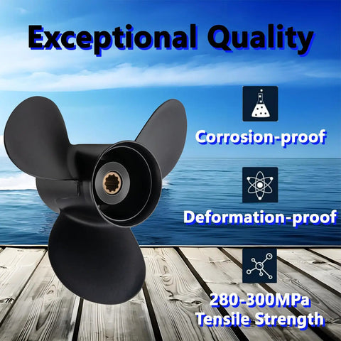 9.9 x 12 Aluminum Outboard Propeller For Tohatsu Mercury 25 30HP, 10 Spline Tooth, Right Hand Rotation, Model 3R0B64525-0 Replacement, Drop In Fit, Lightweight Marine Performance For Smooth Acceleration