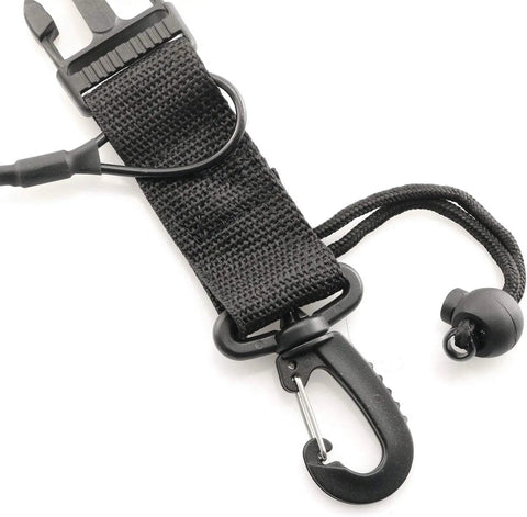 Anti Lost Scuba Diving Camera Lanyard With Spring Coil Rope Quick Release Buckle and clip, black PU+PP material, close-up view