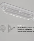 Diagram of Central Air Deflector Extender With 360 Degree Rotation Adjustable From 24 To 43 Inches, transparent design for vents.