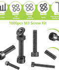 1000Pcs M3 Screws Kit With M3x6mm, M3x8mm, M3x10mm, M3x12mm, M3x16mm, M3x20mm, M3x25mm, M3x30mm Hex Socket Head Bolts 12.9 Grade