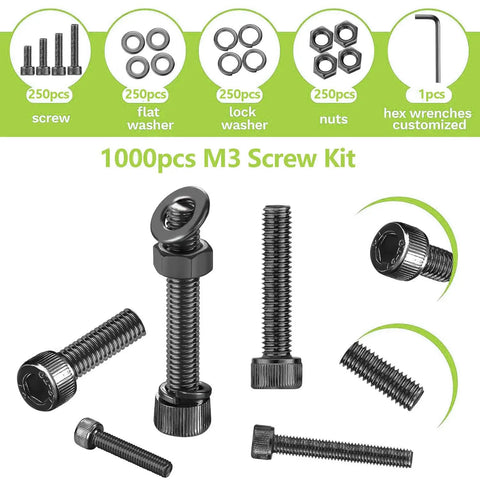 1000Pcs M3 Screws Kit With M3x6mm, M3x8mm, M3x10mm, M3x12mm, M3x16mm, M3x20mm, M3x25mm, M3x30mm Hex Socket Head Bolts 12.9 Grade
