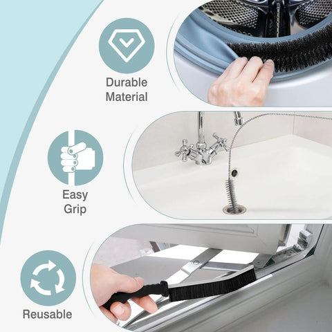 All In One Dryer Vent Cleaning Kit With Refrigerator Coil Brush And Lint Trap Remover For Home Appliances Dryer Filter And Condenser Clean Up Duct Cleaning Tool Set For Vents Coils Traps And Appliances, reusable brush set