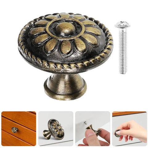 Pretty Dang Slick Antique Zinc Alloy Cabinet Drawer Pulls And Round Vanity Knobs For Kitchen Bathroom Bedroom Furniture Makeover Projects With High Quality Modern Classic Look. Vintage round knob with floral design in dark finish.