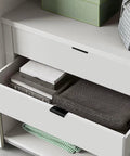 White dresser with 15 Pack Black Edge Cabinet Pulls Three And Three Quarter Inch Finger Pulls installed on drawers, aluminum alloy material.