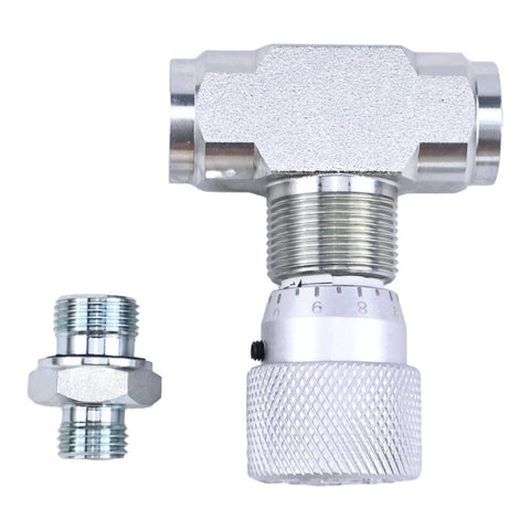 HOLDWELL 3/8" hydraulic flow control valve with knurled dial and separate adapter, metal body