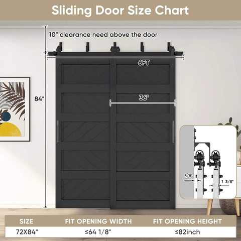 Bypass Sliding Barn Door Wave Pattern 72x84 With 5ft Hardware Kit Included Two Sets Of 36x84 Black Pre Drilled Panels Easy To Install