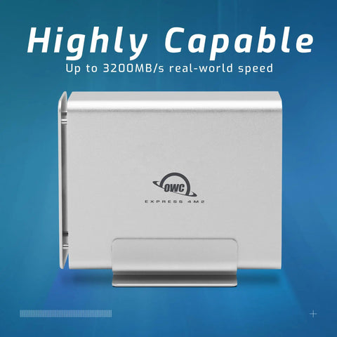 Tough Aluminum Four Slot Nvme M.2 Ssd Enclosure With Blazing Usb4 Kick Thunderbolt Sync and Optimized SoftRAID Config showing sleek design.