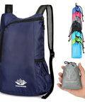 Ultra Lightweight Daypack Water Backpack For Camping, Hiking, Climbing And Riding Foldable Easy Carry Pack in blue and compact pouch