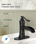 Bold Matte Black Waterfall Bathroom Faucet For Farmhouse Vanity With Single Hole Centerset One Handle Mixer Tap on sink