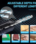 Close-up of Woodworking Countersink Drill Bit Set 5 Piece 3 In 1 Chamfer Bits With Depth Adjustable M2 Pilot Bits showing material compatibility.