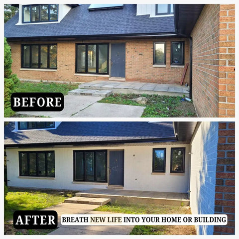 Pro Grade Semi Transparent Silicate Stain Bonds Deep Into Brick Stone Concrete Creating A Breathable Finish That Hella Outlasts Peeling Paint Keeps Your Masonry Looking Fire Interior Or Exterior 5 Gallon before and after masonry transformation