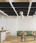 Heavy Hitter Four Pack Acoustic Panels Two Inch Thick Soundproof Fiberglass Wall Tiles And Sturdy Metal Hang Nails Removable Design in modern cafe ceiling.