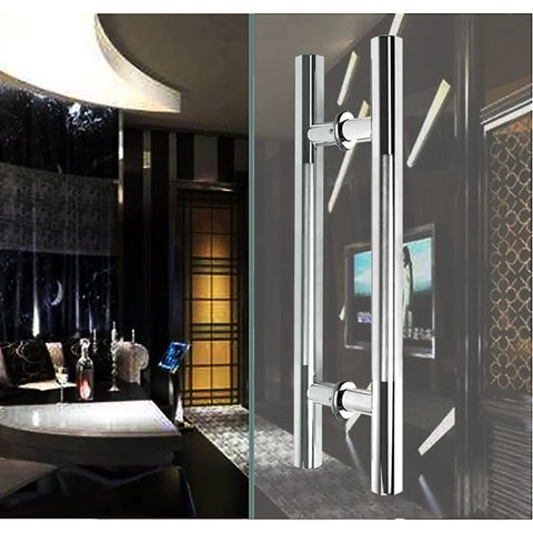 Durable 304 Stainless Steel Brushed Round Tube Door Handle For Glass Wood And Sliding Doors Push Pull Gate Hardware With Rust Resistant Smooth Finish Easy Install Perfect For Home Hotel Office Mall Club, back-to-back on glass door
