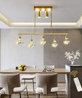 Rectangle Modern Crystal Chandelier With Dimmable Pendant Light And Remote Dope Gold Plated Hanging Fixture, dining room view