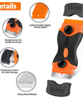 Heavy Duty Blade Scraper Tool With 40 Replaceable Metal And Plastic Blades For Sticker Removal, shown with details