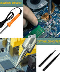 Heavy Duty Network Cable Tester Kit Featuring Slick Wire Strppers Rock Solid Crimping Tool And Punch Down Driver For Super Fast Rj45 Rj11 Cat5 Cat6 Repairs Complete Set with soldering tools for repairs.