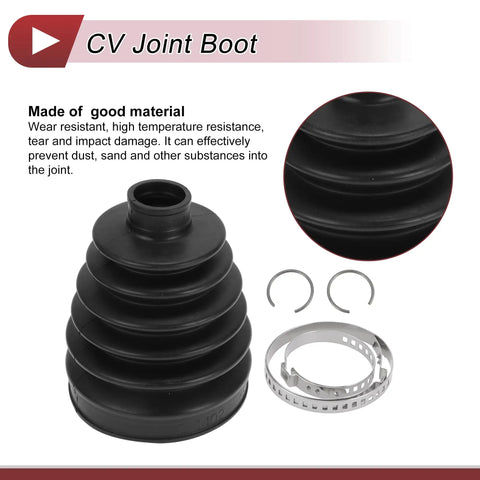 BMW CV Joint Boot Kit Outer With Clamps 1 Set Black Rubber Replacement Fits 328i 2007 To 2016 320i 2013 To 2018 328i XDrive 2009 To 2016 328xi 2007 To 2008 330i 2006 To 2018 black rubber boot, clamps, and buckles