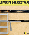 Beefy 2 Inch By 16 Foot Cam Buckle Tie Down Straps, 4 Pack Grey, securing a ladder on E-Track system against a wall.