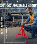 Red steel pipe jack stand with 28–52 in adjustable height and folding tripod legs