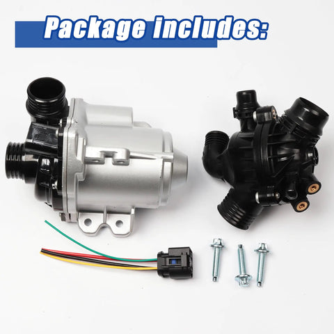Heavy Duty Electric Water Pump And Thermostat A Hella Smooth Cooling Upgrade That Cuts Coolant Drips Fast Fits Oe 11517632426 11517563659 11517588885 with connector and screws.