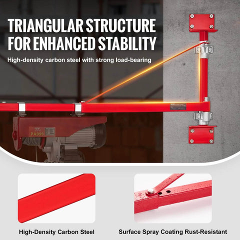 Wall Mount Jib Crane With 1320 Lbs Load Capacity showing triangular structure and rust-resistant coating.