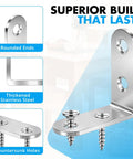Stainless Steel L Brackets Set, 18 Pack 90 Degree Right Angle Corner Braces For Shelves, Wood Furniture, Cabinets, And Drawers, Rustproof, Water Resistant, Burr Free Edges, Includes 72 Screws with rounded ends and countersunk holes