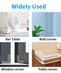 Ultra Clear Baby Proofing Kit With 16 Feet Soft Edge Guards And Six Built Tough Corner Pads For Furniture Cabinets Walls And Doors That Keeps Lil Crew Secure Around The House Without Ugly Covers, shown on bar table and corners.