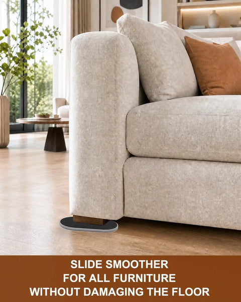 Big Time Heavy Duty Furniture Sliders 16 Piece Set Large Oval Floor Glide Pads For Carpet And Hardwood Smooth Moving Assistants For Sofas Beds And Dressers Game Changer Protector under sofa leg on wood floor.