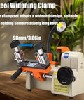 Beefy Automatic Key Cutting Machine With Punchy Led Spotlight For Cars Dead Simple Commercial Metal Key Duplication Tool Built Smooth For Locksmiths Garage Tinkers And Hardware Pros, showing steel widening clamp and LED light.
