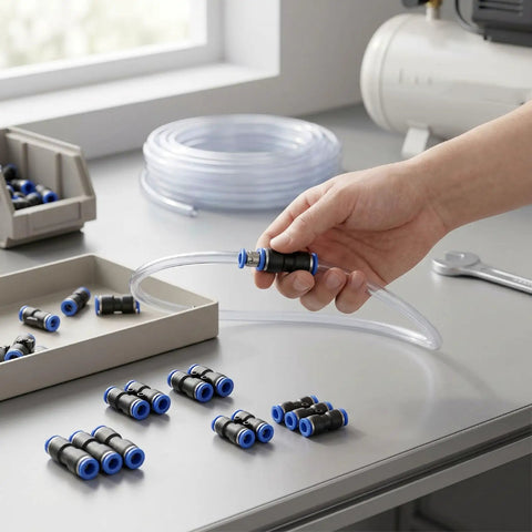 Super Cool 80PC Push To Connect Air Fittings Kit With Quick Pneumatic Tube Adapters For 4-12mm OD PE PU PVC Nylon Tubing And PBT Line Hoses, PBT fittings with clear tube
