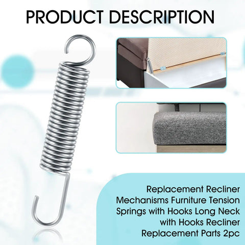 Heavy Duty 3 1 2 Inch Recliner Replacement Springs Two Piece Extension Tension Coils close-up of steel coil spring with hooks.