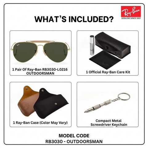 RB3030 Pilot Shape Non Polarized Shades For Men And Women With Green Lenses Unisex Eyewear Kit Included