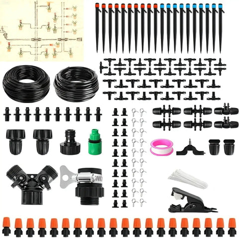 Pro Grade Drip Irrigation Kit With Dual Five Sixteenth And One Quarter Inch Tubing 240 Ft Main Line Garden Components