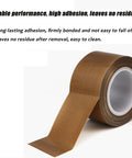 Single roll of PTFE Teflon High Temperature Tape For Heat Sealers With Nonstick Adhesive, 33 ft, shown unrolled on white background