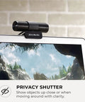 Top Tier 1080P Usb Webcam With Slick Privacy Shutter Dual Onboard Mics For Live Streaming Video Calls Gaming And Remote Hustle Quick Plug And Play Ready Setup mounted on a laptop.