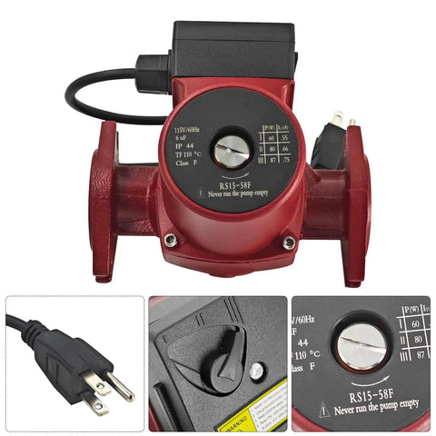 Heavy Duty 115V Three Speed Circulator Pump Replacement For Commercial Heating Featuring 17 GPM Flow top view with control panel and electrical plug.