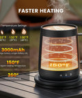 14 Oz Self Heating Coffee Mug With Quick Rechargeable Battery on table showing 3 temperature settings for daily grind.