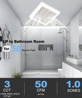 Bathroom with Ultra Quiet 90 CFM Bathroom Exhaust Fan With 1.5 Sones, Ceiling Mounted Ventilation, white grille above shower