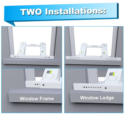 Drill Free Window Air Conditioner Bracket Heavy Duty Universal Fit No Drilling Required Easy Install, shown in two mounting methods