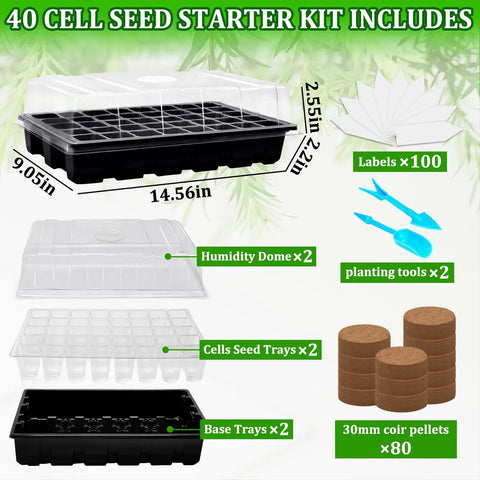 Two Pack All In One Seed Starter Trays With 80 Coco Pellets Humidity Covers No Fuss Indoor Seed Germination System For Herbs Vegetables And Flowers Seed Starter Kit